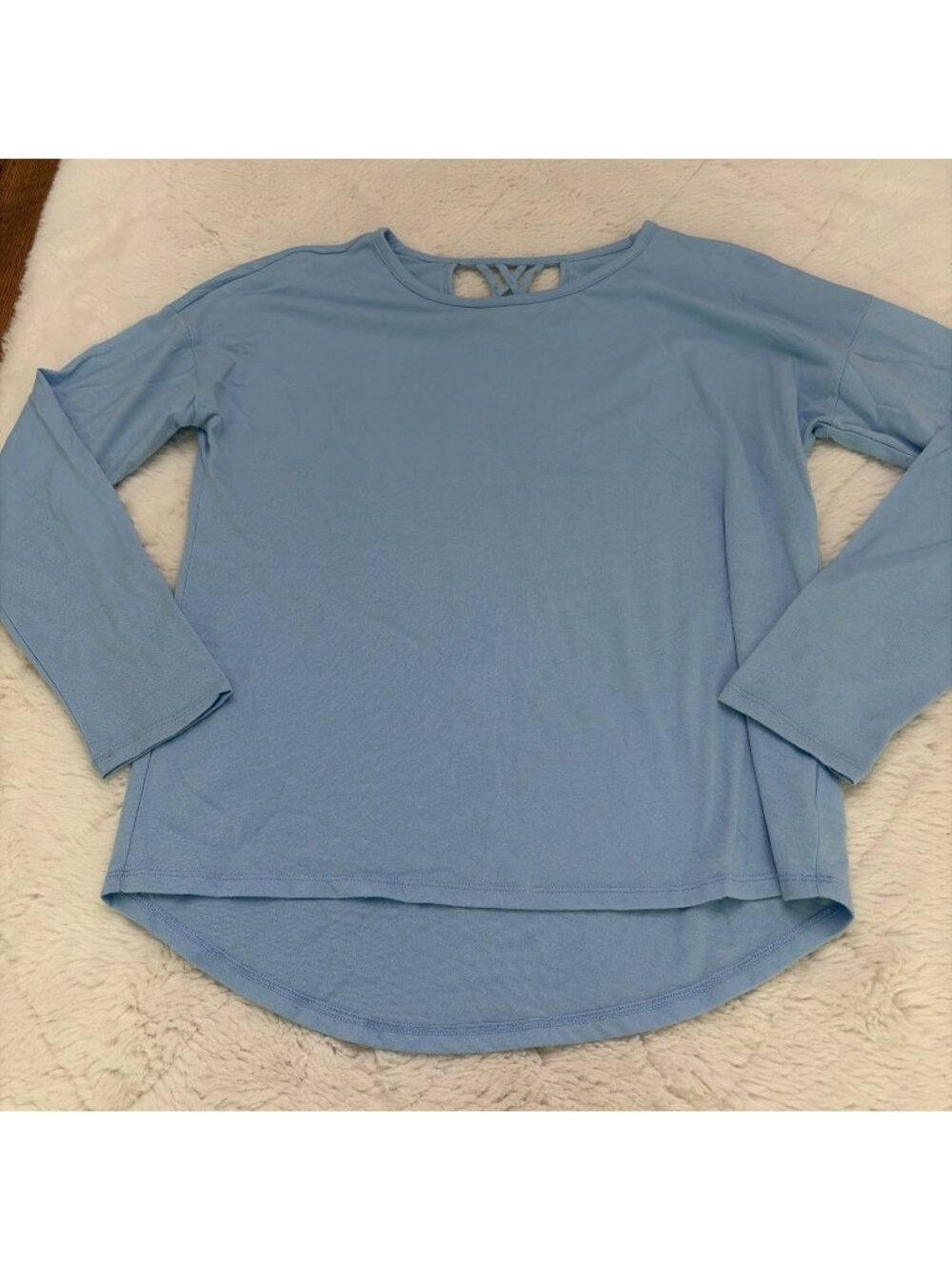 Old Navy Girls Softest Tee XL 14/16 Powder Blue Back Cut Out